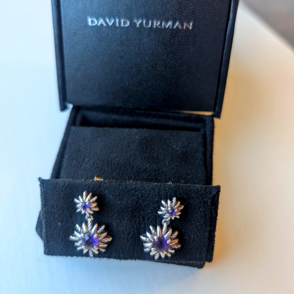 David Yurman Amethyst Sterling Silver Starburst Earrings RARE - Picture 3 of 7